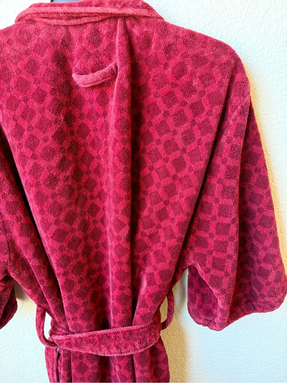 Vintage Terry Cloth Red Plush Cotton Bathrobe - Cozy Spa Robe